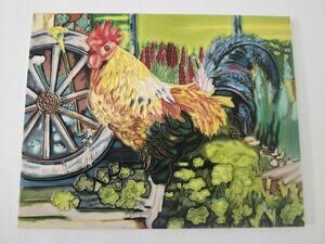 En Vogue Rooster Country Wagon Wheel Ceramic Art Tile Decorative Trivet Hanger